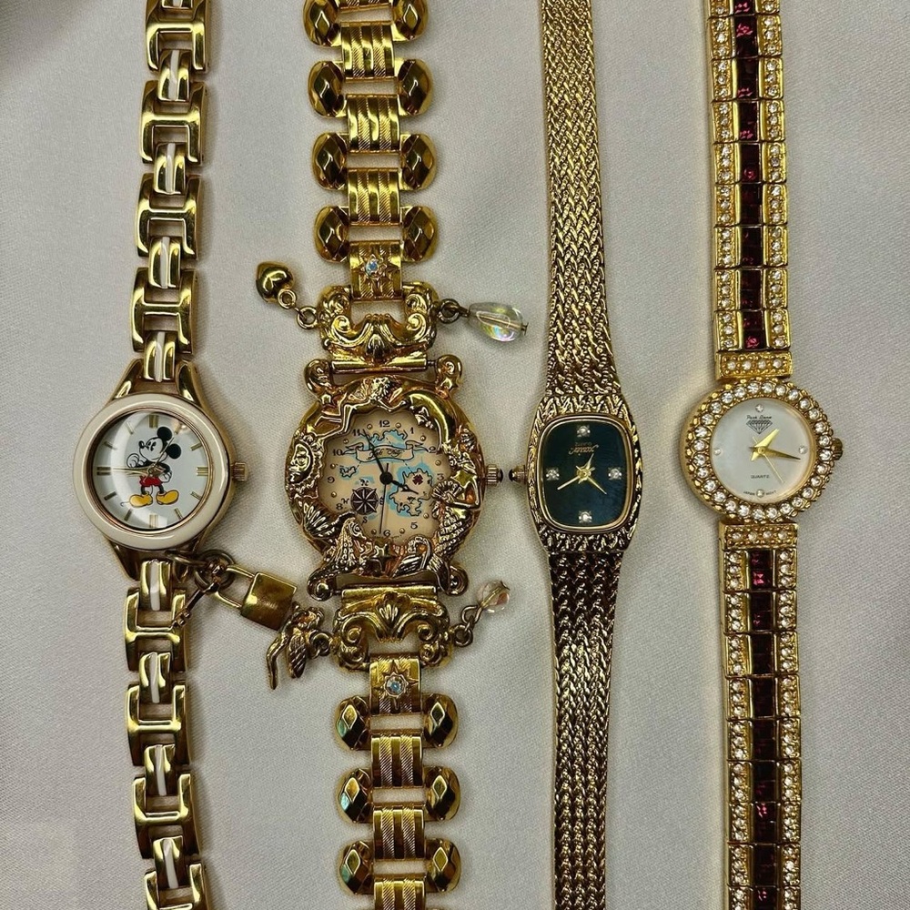 Gold Women's Watch with Mickey Mouse Design